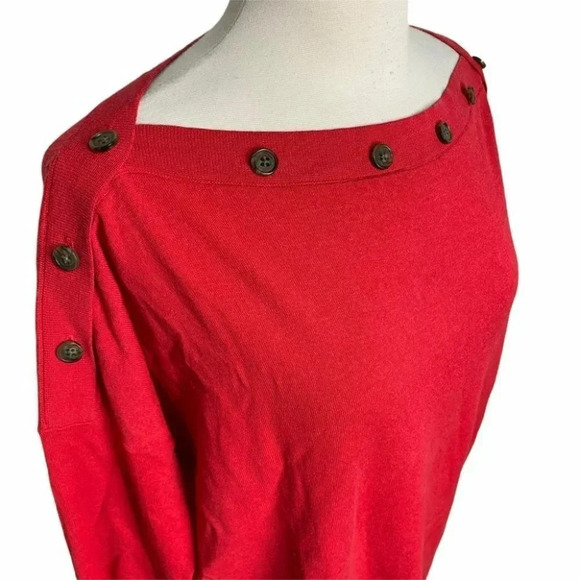 J. Crew S/M Red button boat neck‎ sweater with buttons - Picture 3 of 8